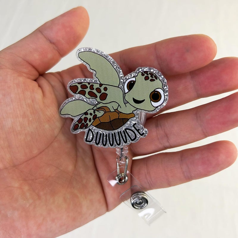 LEBEIGHT Funny Sea Turtle Badge Reel, Ocean Animal Retractable Badge Reel for Nurse Nursing Student RN CNA LPN Medical Worker & Teacher, Cute Pediatric Nurse Gifts, Dude Turtle Badge Holder with Alligator Clip - Image 3